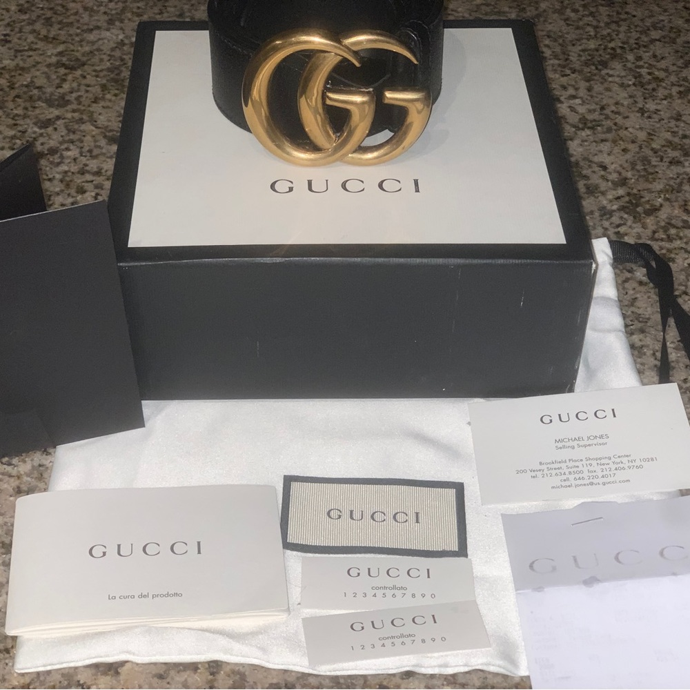 100% authentic Gucci Marmont GG Belt, size 80, black leather, gold hardware